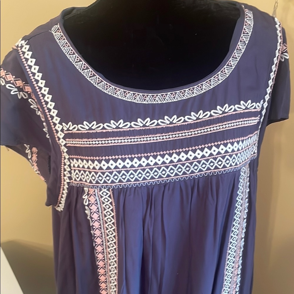 Mikarose Blue and White Flutter Sleeve Mini Sundress - Picture 2 of 7